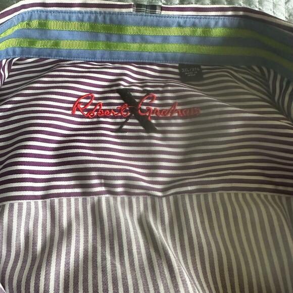 Robert Graham X Striped Button Down Flip Cuff Dress Shirt Cotton Purple Mens 3XL - Picture 8 of 16